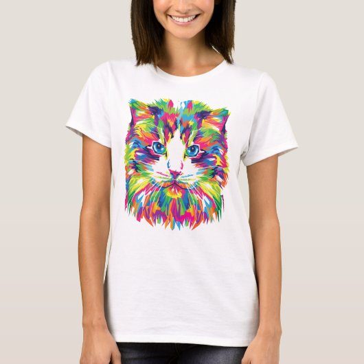 Kat Gezicht Geometrisch Prismatisch Ontwerp-32453 T-shirt (Voorkant)