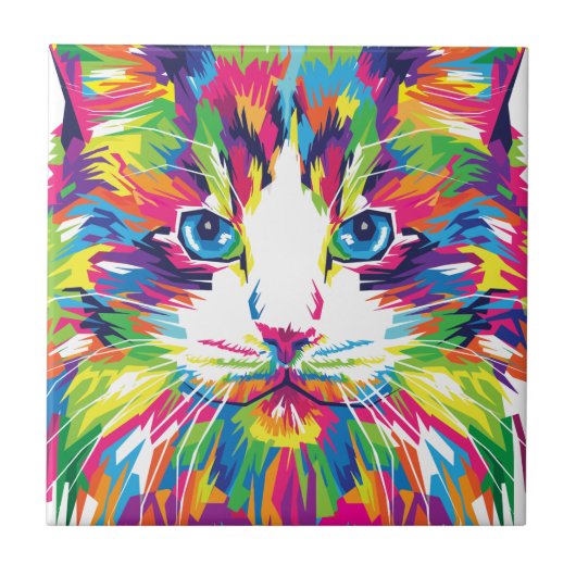 Kat Gezicht Geometrisch Prismatisch Ontwerp-32453 Tegeltje (Voorkant)