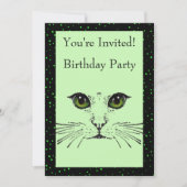 Kat Gezicht Groene Ogen Whiskers op Groene Polka D Kaart (Voorkant)