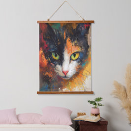 Kat Gezicht Olie Schilderij Hangtapijt Hangend Wandkleed
