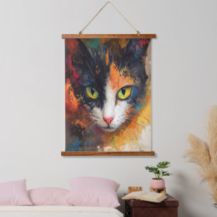 Kat Gezicht Olie Schilderij Hangtapijt Hangend Wandkleed