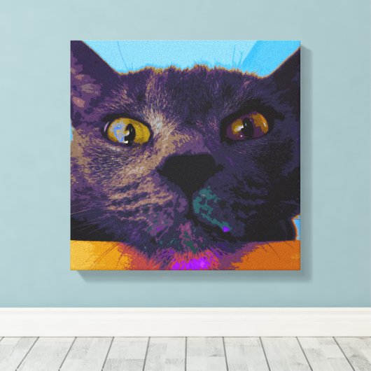 Kat Gezicht Pop Art Canvas Print (Insitu (Houten vloer))