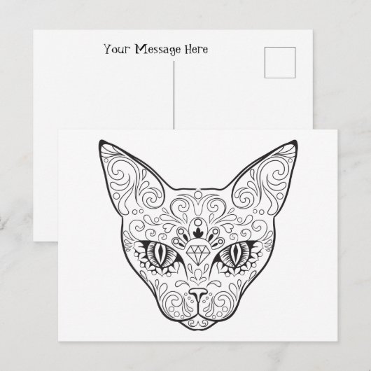 Kat gezicht Suikerhuid | Dag van de dode kat Briefkaart (Voorkant / Achterkant)