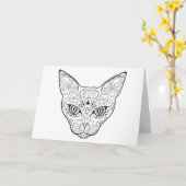 Kat gezicht Suikerhuid | Dag van de dode kat Kaart (Gele Bloem)