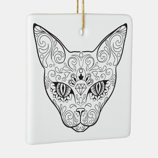 Kat gezicht Suikerhuid | Dag van de dode kat Keramisch Ornament (Rechts)