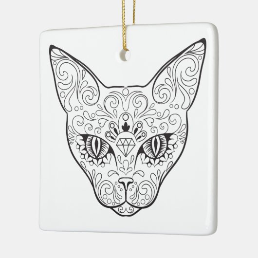 Kat gezicht Suikerhuid | Dag van de dode kat Keramisch Ornament (Links)