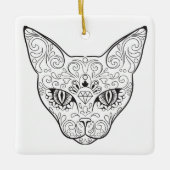 Kat gezicht Suikerhuid | Dag van de dode kat Keramisch Ornament (Voorkant)