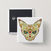Kat gezicht Suikerhuid | Dag van de dode kat Vierkante Button 5,1 Cm (Voorkant /achterkant)