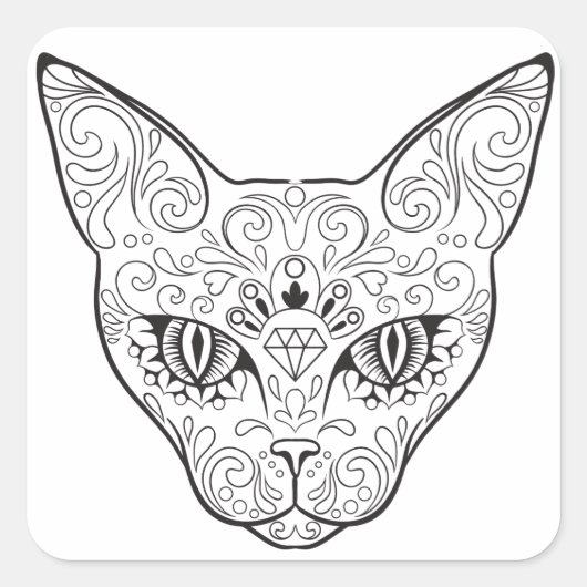 Kat gezicht Suikerhuid | Dag van de dode kat Vierkante Sticker (Voorkant)