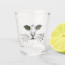 Kat Gezicht Tekenen Met Groene Gele Ogen Whiskers Shot Glas
