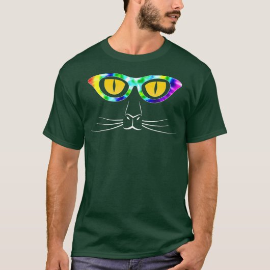 Kat Gezicht Tie Dye Bril Kat Ogen T-shirt (Voorkant)