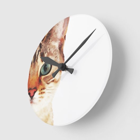 Kat gezicht waterverf ronde klok (Hoek)