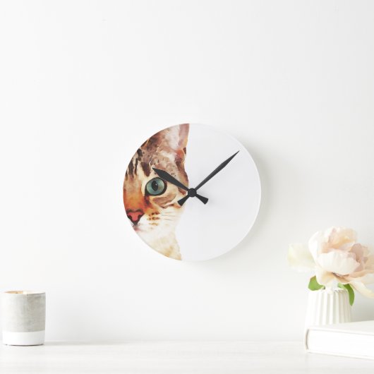 Kat gezicht waterverf ronde klok (Huis)