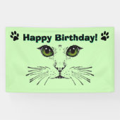 Kat Gezicht Whiskers Groene Ogen Paw Prints Verjaa Spandoek (Horizontaal)