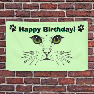 Kat Gezicht Whiskers Groene Ogen Paw Prints Verjaa Spandoek