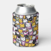 Kat gezichten doodle comic print patroon katachtig blikjeskoeler (Blikje Voorkant)