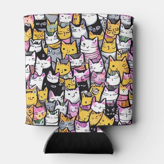 Kat gezichten doodle comic print patroon katachtig blikjeskoeler (Achterkant)