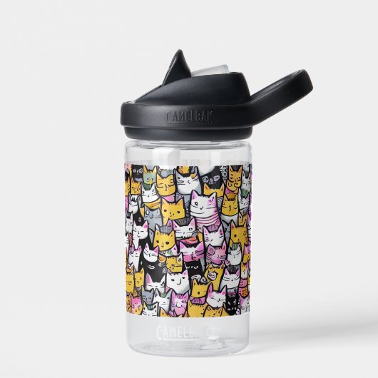 Kat gezichten doodle patroon comic katten schattig waterfles (Links)
