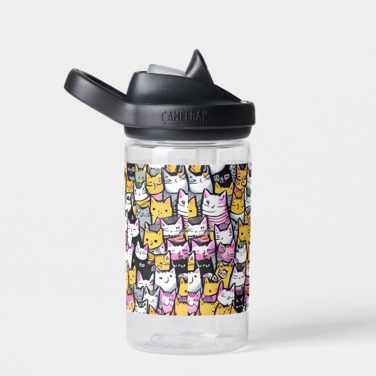 Kat gezichten doodle patroon comic katten schattig waterfles (Rechts)