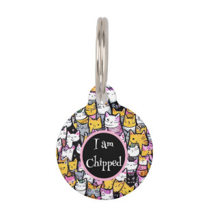 Kat gezichten doodle patroon katachtige huisdieren huisdierpenning