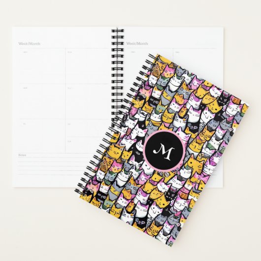Kat gezichten doodle patroon katachtige huisdieren planner (Display)