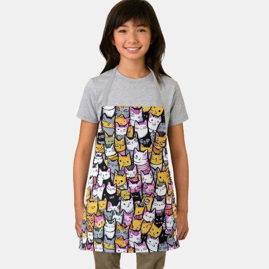 Kat gezichten doodle print collage katten schort (Insitu)