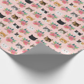 Kat gezichten roze floranje cadeaupapier (Hoek)
