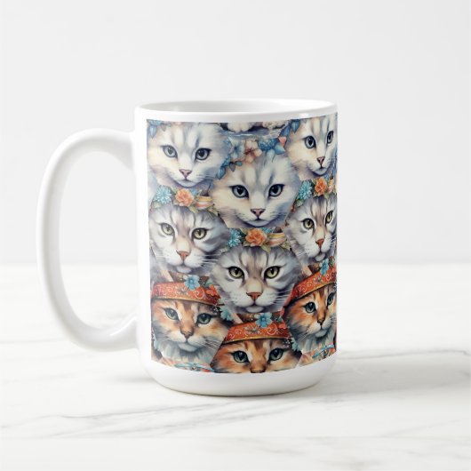 Kat gezichten zeshoek patroon koffiemok (Links)
