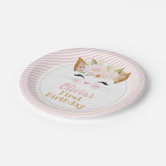  KAT Girl's Cat Birthday Papieren Bordje (Gekanteld)