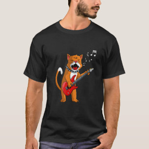 Kat Gitaar spelende Kitten Liefhebber Grappige Roc T-shirt