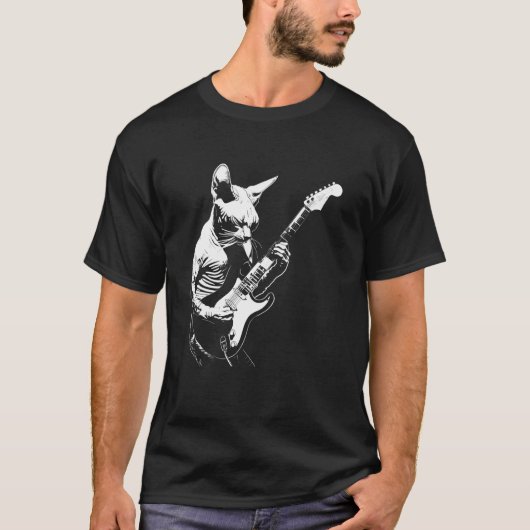 Kat Gitarist Gitaar - Devon Rex Vader Moeder T-shirt (Voorkant)