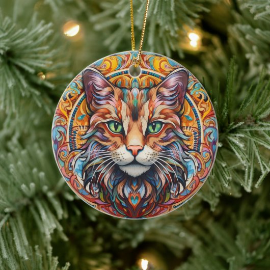 Kat Glas in lood Keramische Boomdecoratie Keramisch Ornament (Boom)