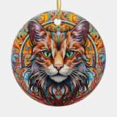 Kat Glas in lood Keramische Boomdecoratie Keramisch Ornament (Voorkant)