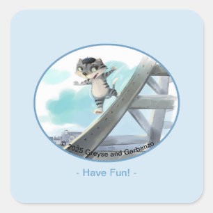 Kat glijdt langs Eiffeltoren –Parijs Fun vierkante Sticker