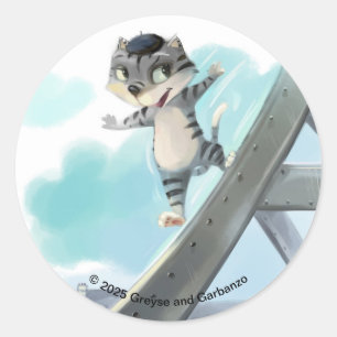 Kat glijdt langs Eiffeltoren – Ronde stickers uit