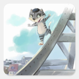 Kat Glijdt over Eiffeltoren – Paris Vierkante Stic Sticker