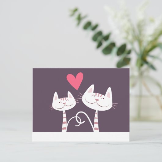 Kat glimlachen in liefde Paars Briefkaart (Staand voorkant)