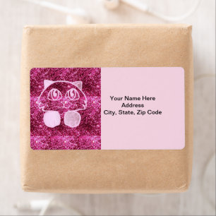 Kat Glitter Roze Etiketten