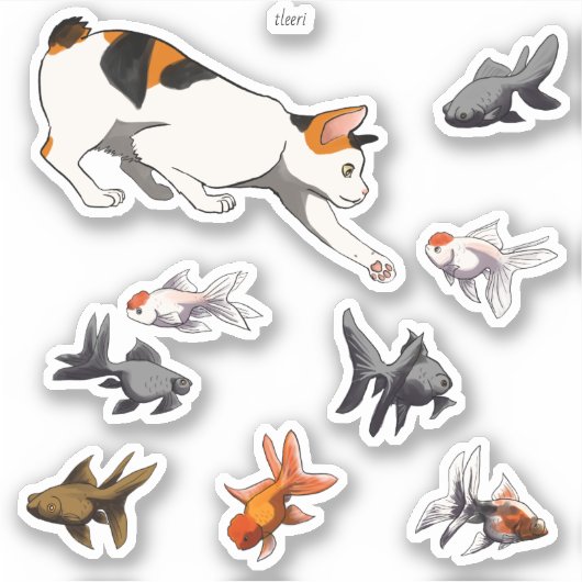 Kat Going Vist - Stijlvolle Bobtail en goudvis Sticker (Voorkant)