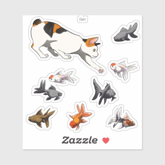 Kat Going Vist - Stijlvolle Bobtail en goudvis Sticker (Vel)