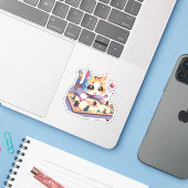 Kat gooien dobbelstenen tafelspel sticker (Laptop met iPhone)