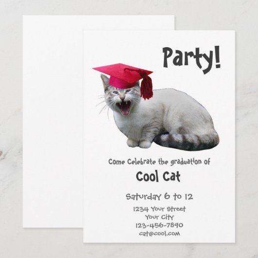 Kat Graduation Party Invitation Kaart (Voorkant / Achterkant)