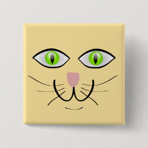 Kat Grappig Gezicht Cartoon-29034 Vierkante Button 5,1 Cm