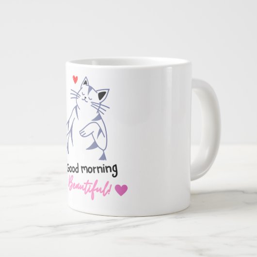 Kat grappige ochtend grote koffiekop (Voorkant rechts)