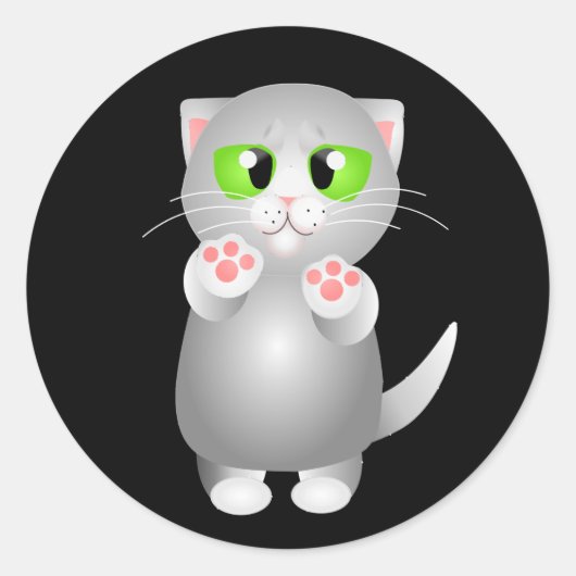 Kat - Grijs Korthaar Ronde Sticker (Voorkant)