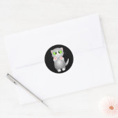 Kat - Grijs Korthaar Ronde Sticker (Envelop)