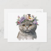 Kat Grijze kleurstof met bloemen en vlinders Briefkaart (Voorkant / Achterkant)