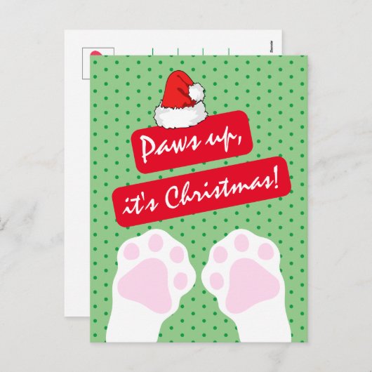 Kat groen en rood met middeleeuwse retro en rode v feestdagenkaart (Voorkant / Achterkant)