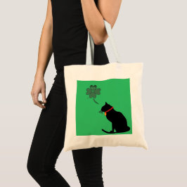 Kat groen en wit shamrock grafisch Tas