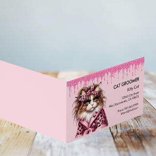 Kat Groomer Sitter Roze Glitter Dripping Loyalitei Visitekaartje